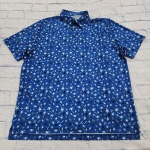 1764 Golf Polo Shirt MENS SIZE L Blue Barbecue Grills Print Short Sleeve Stretch
